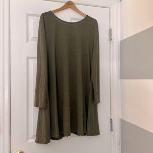 XL Olive Green Fall Midi Dress Long Sleeve